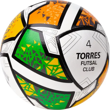 Мяч футзал. TORRES Futsal Club, FS323764, р.4, 10 пан. ПУ, 4 под. сл, гибрид. сш. бело-зел-оранж за 2&nbsp;264.40 ₽ купить в Воронеже